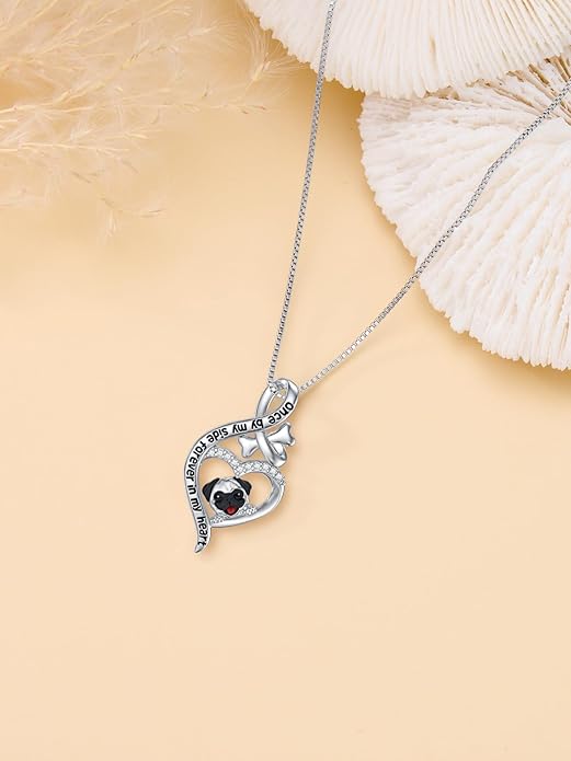 925 Sterling Sliver Yorkshire/Corgi/Labrador/Pug/Bulldog/Paw Print/Cross Necklace Cute Puppy Dog Necklace Jewelry Birthday Gifts for Women Girls Dog Lovers