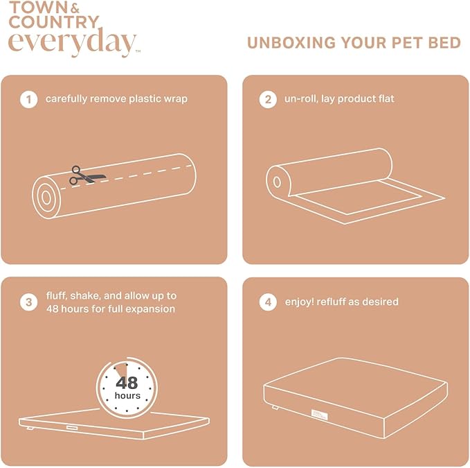 TOWN & COUNTRY EVERYDAY CuddleTown Comfy Solid Bolster Sofa Pet Bed, Supportive & Calming Egg Crate Foam, Water Repellent, Non-Slip Bottom, Machine Washable Cover, Cream, Large 35"x25"x8"