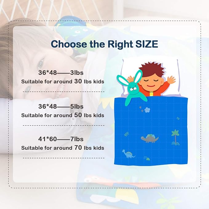 Sivio Weighted Blanket - All-Natural 100% Cotton Weighted Blanket 3 lbs 36 x 48 inches, Breathable Cooling Throw Blanket for Calm Sleeping for Home and School Nap, Blue Dinosaur