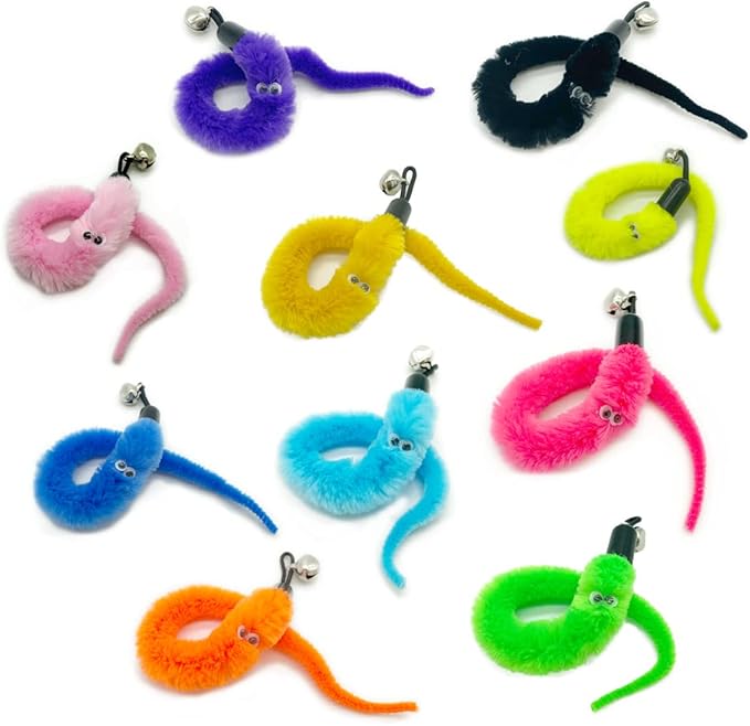 Worm Teaser Refills for Cat Wand 10PCS Squiggly Worms Replacements and 1PC Replacement String for Cat Fishing Kittens Wand Refills Attachments for Kitten Training Exerciser Accessories
