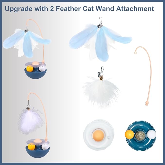 Interactive Cat Feather Toys, Catnip, Track Balls, Cat Teaser for Indoor Cats and Kittens Exercise (Indigo)