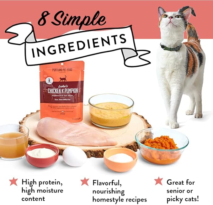 Human-Grade Mixed Variety Pack Wet Cat Food Pouch — Moist, Soft Cat Food Mixer, Topper, and Rotational Meal (Chicken, 12 Pack) by Portland Pet Food Company