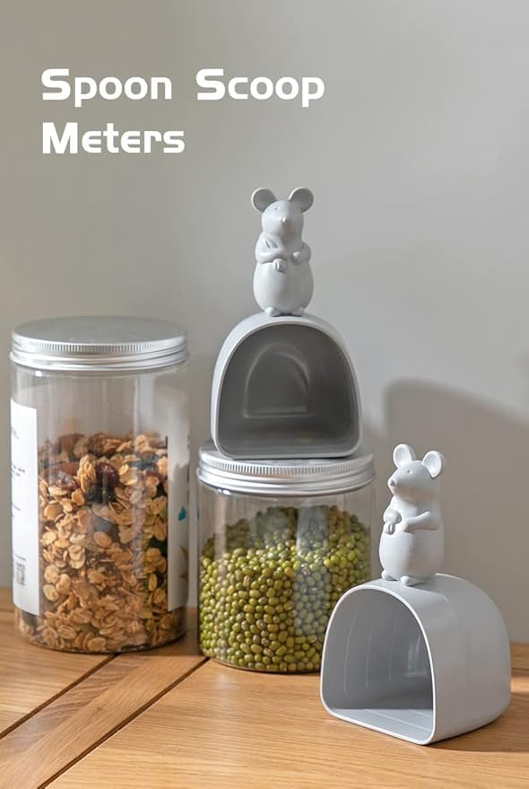 Dog Food Scoop, Pet Food Scoop, sturdy scoop for all kinds of dry foods. Cute Mouse Shape Handle Design Pet Food Can Spoon Suitable for Dogs Cats Birds, Measuring Cup (Grey)