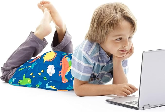 Sivio Weighted Lap Pad 3lbs, Cotton Weighted Blanket Sensory Weighted Lap Blanket Indoor Outdoor, 20 x 30 Inch, Blue Dinosaur