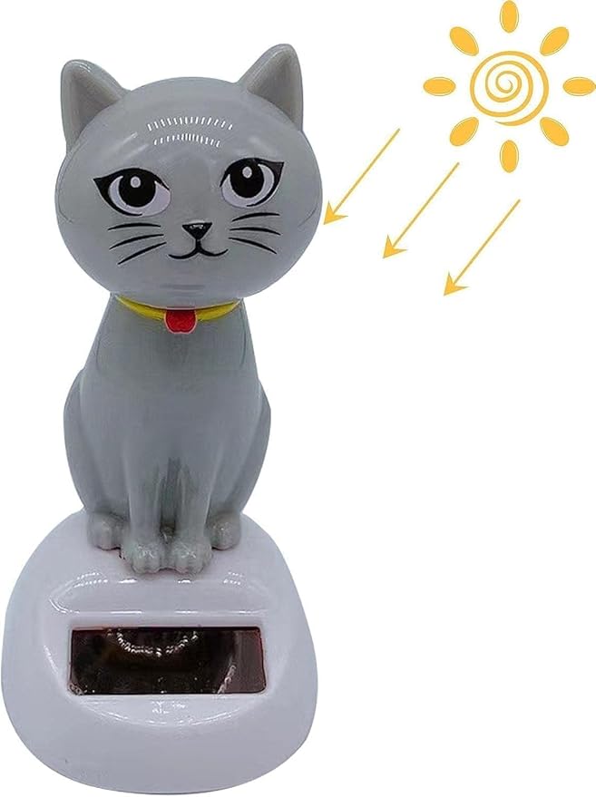 BWESOO Gray Cute Solar Powered Dancing Cat Figure - Swinging Solar, Cat Figurine Statue Swinging Car Dashboard Decoration Ornaments Dancing Car Dashboard Office Home Desk Decor