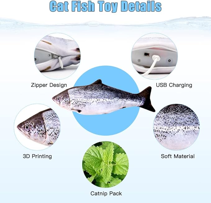 TOOGE 2 Pack 11" Floppy Fish Cat Toys with SilverVine and Catnip for Indoor Cats Interactive Flopping Fish Cat Kicker Catnip Toys for Cats Puppy Small Dogs