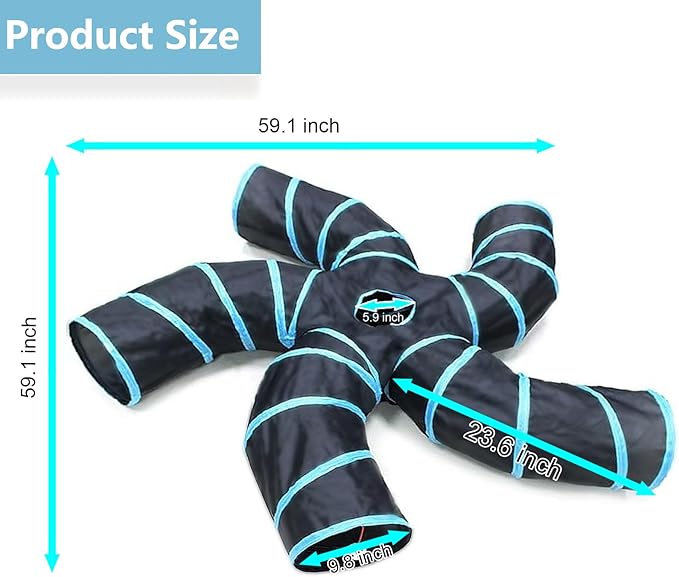 Cat Tunnel Tube Toys，Tunnels for Indoor Cats, 5 Way Blue Collapsible Interactive Toy with Balls for Rabbits, Kittens, Ferrets, Puppy