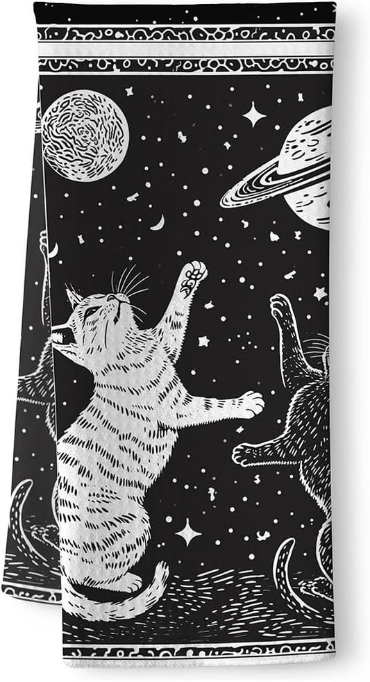 Cat Towel,Cat Dish Towels,Cat Hand Towel,Cat Kitchen Towels,Cat Kitchen Accessories,Cat Mom Gifts,Cat Gifts for Women,Cat Lady Gifts,Black Cat Decor-Perfect For Decorating Your Kitchen And Bathroom
