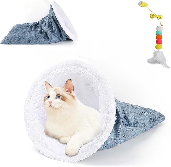 Cozy Cat Winter Sleeping Bag,Cat Sleeping Bag,Self Warm Cat Cave Bed 360° Wrap,Soft Plush Large Cat Sack Self Warm Cat Bed,Cat Sleeping Bag for Indoor Cats (B)