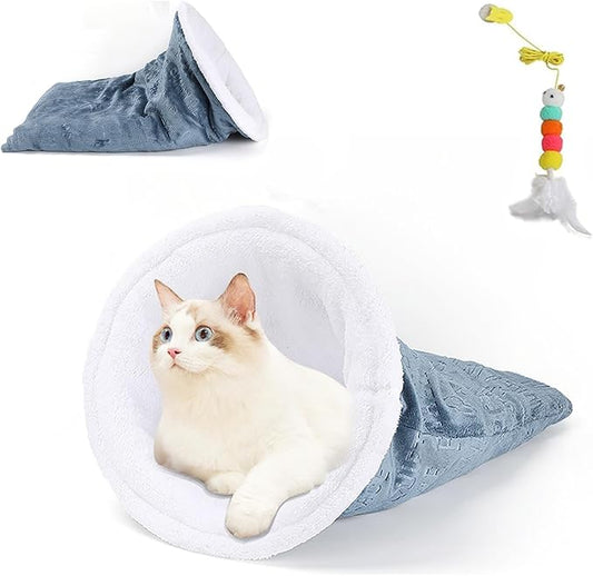 Cozy Cat Winter Sleeping Bag,Cat Sleeping Bag,Self Warm Cat Cave Bed 360° Wrap,Soft Plush Large Cat Sack Self Warm Cat Bed,Cat Sleeping Bag for Indoor Cats (B)