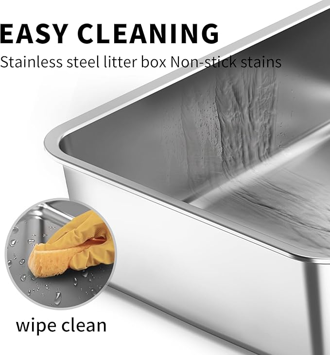 8" Deep Stainless Steel Cat Litter Box with Lid, Extra Large Metal for Large Cat, Kitty Litter Box with High Sides Enclosure for High Peeing Cat, Easy Cleaning, Non-Sticky, Leak-Proof