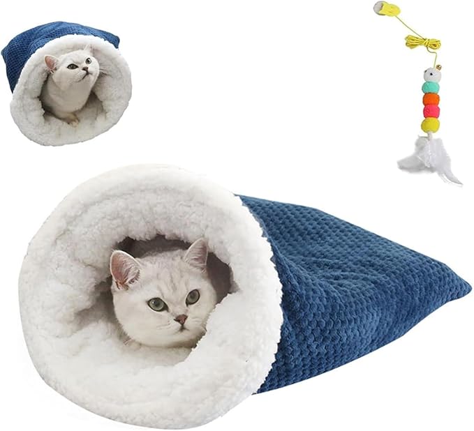 Cat Sleeping Bag for Indoor Cats,Sleeping Bag for Cats,Cozy Cat Winter Sleeping Bag,Warm Cat Sleeping Bag,Soft Fluffy Washable Cat Bed Cave,Cat Blankets for Indoor Cats (A)