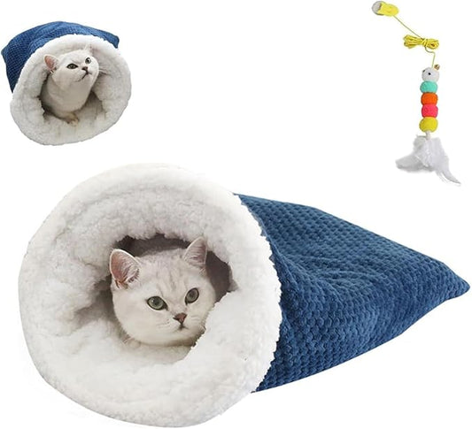 Cat Sleeping Bag for Indoor Cats,Sleeping Bag for Cats,Cozy Cat Winter Sleeping Bag,Warm Cat Sleeping Bag,Soft Fluffy Washable Cat Bed Cave,Cat Blankets for Indoor Cats (A)