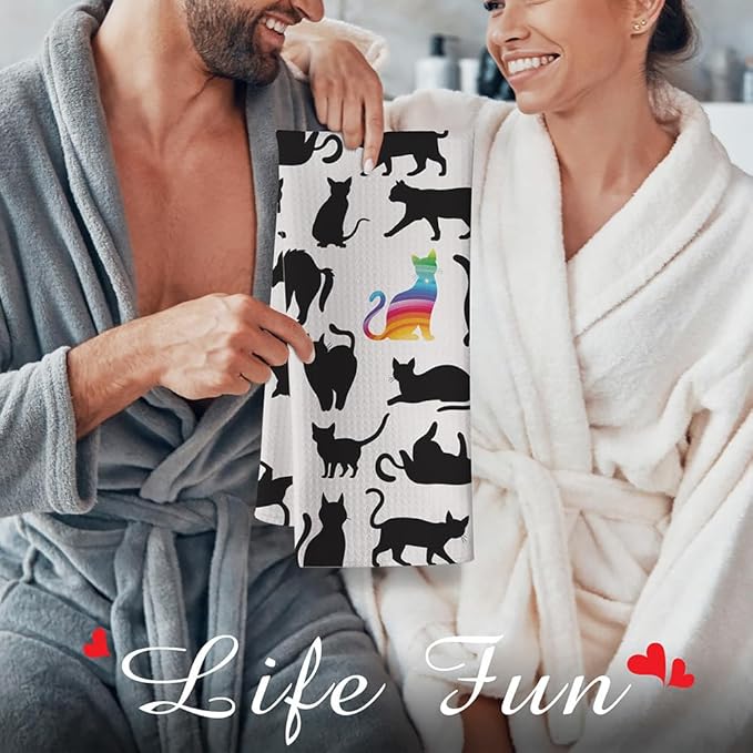 Cat Hand Towel, Black, Polyester, 23.62*15.74 Inches, 16 Pack