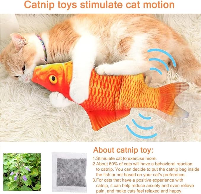 Cat Toys for Bored Indoor Adult Cats - Interactive Cat Toy for Indoor Cats, Automatic Moving Cat Kicker Toy with Catnip, 11" Electric Flopping Fish Cat Toy for Boredom Cats, High Energy Kitten