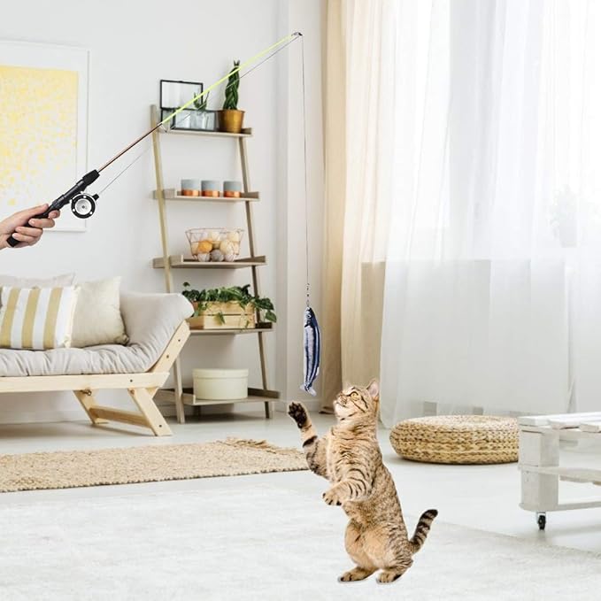 Cat Feather Toys Wand, Plastic Simulation Telescopic Pet Cat Funny Teaser Dangler Rod Stick with Feather, Catnip Interactive Training Toy for Indoor Cats Kitten Play Chase