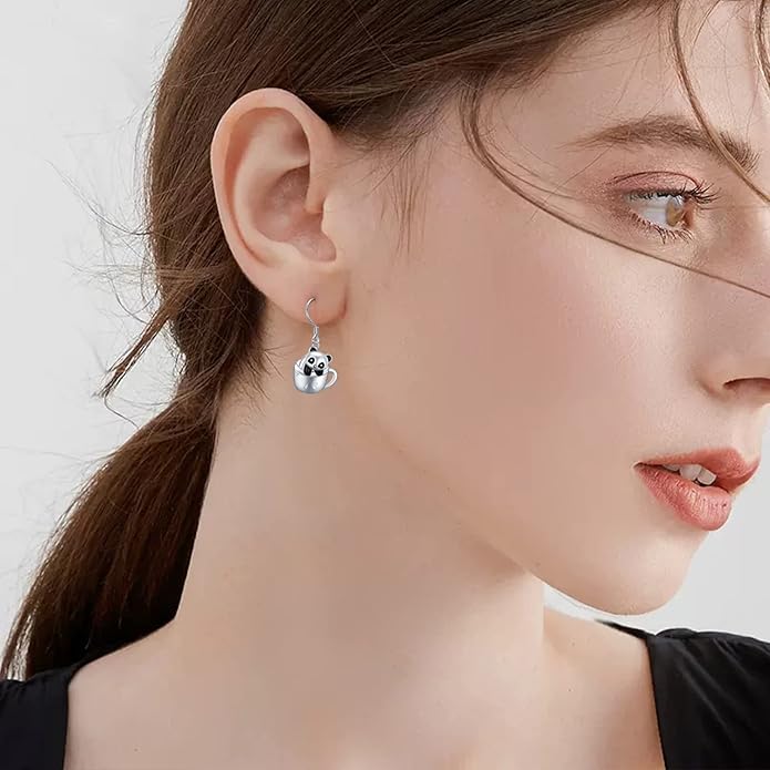 Black Cat Earrings 925 Sterling Silver Mushroom Cat/Black Cat/Panda/Sloth/Capybara/Boston Terrier/Shih Tzu Dangle Earrings Cute Animal Drop Earrings Jewelry Gifts for Women