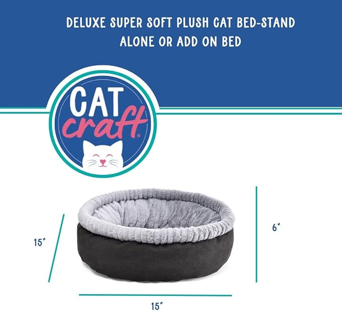 Cat Craft Deluxe Super Soft Plush Cat Bed, Gray, Medium (15")
