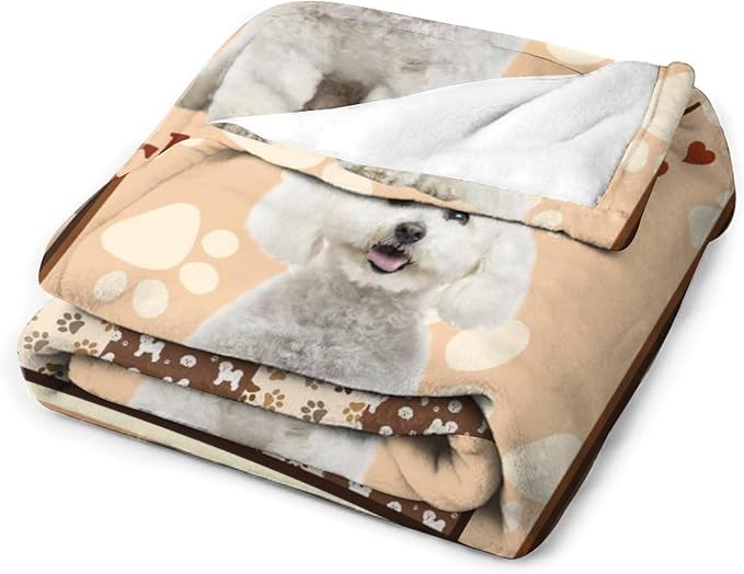 Bichon Frise Dog Print Blanket Best Dog Pet Animal Throw Blankets for Couch Sofa Stuff Decor Gifts Lightweight Soft Cozy Fleece Plush Warm Flannel Bedding for Lover Man Woman Teen Adults 40"x50"