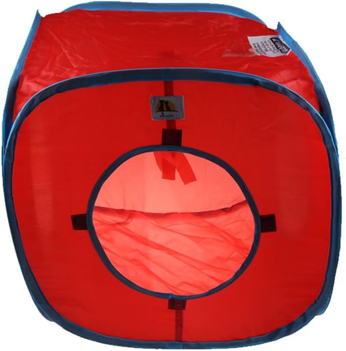 emours Cat Play Cube Collapsible Tunnel Cat House Toys,with 4 Balls, Red