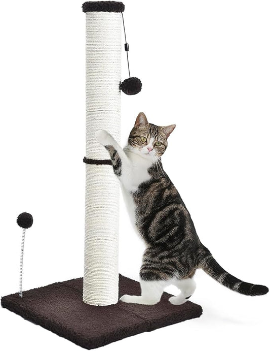 Cat Scratching Post 32" Tall Scratching Post Kitten Scratcher Sisal Scratch Posts Basic with Hanging Ball for Indoor Cats, Integrated Cat Toys, Brown