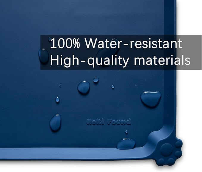 Hoki Found X-Large Silicone Pet Food Mats Tray - Non Slip Pet Dog Cat Bowl Mats Placemat - Dog Pet Cat Feeding Mat - Waterproof Dog Cat Food Mats -Pet Water Mats for Carpet -Indigo Ink