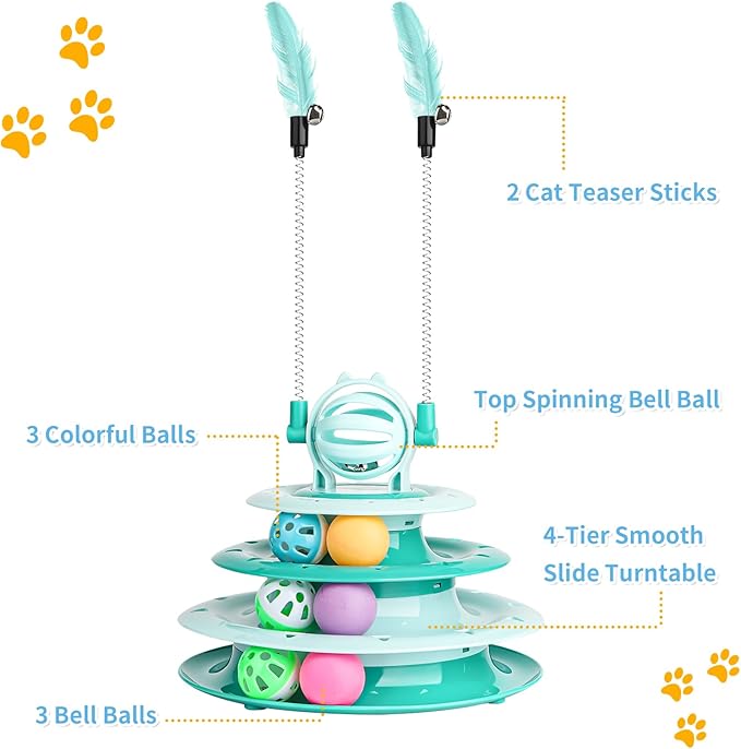Cat Toys Interactive Cat Toys for Indoor Cats Kitten Toys Interactive Cat Toy Cat Puzzle Toy Cat Ball Toy with 2 Cat Teasers (Green)