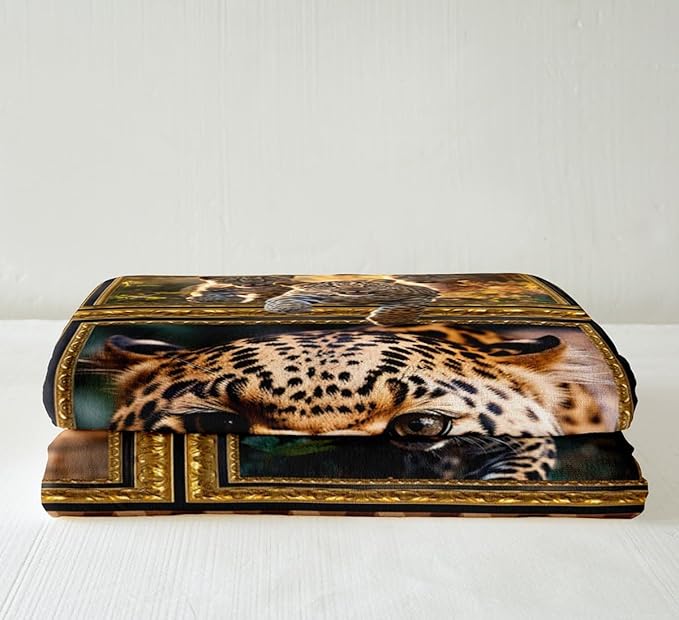 Feelyou Kids Leopard Fleece Throw Blanket Queen 90"x90" Safari Cheetah Print Plaid Sherpa Blanket for Bed Sofa Couch Wild Animal Theme Pattern Plush Blanket Women Men Fuzzy Blanket