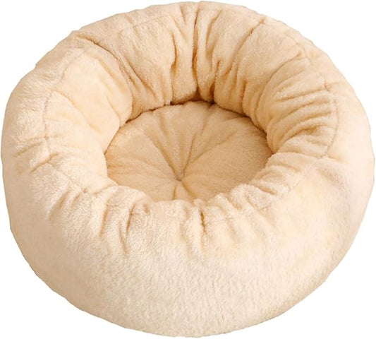 Cat Beds for Indoor Cats,Fluffy Donut Cat Bed Non -Slip Cat Bed Small Dog Bed Self Warming Pet Bed Cat Beds & Furniture Round Anti Anxiety Kitty Bed (White M)