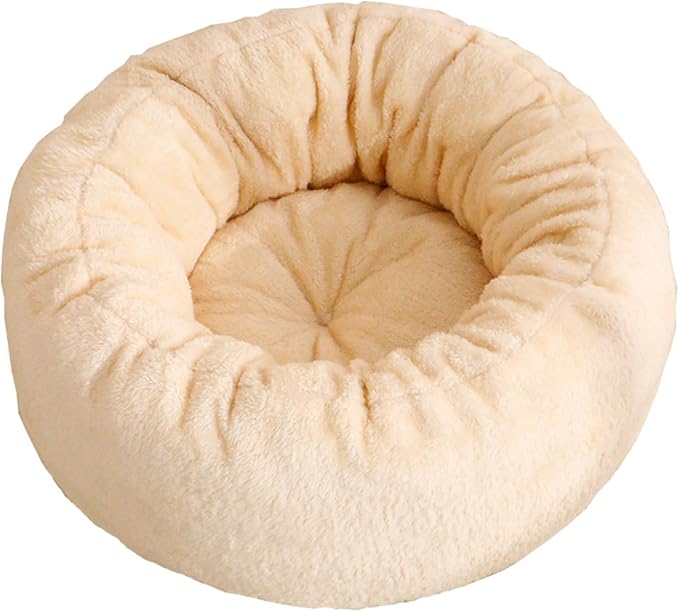 Cat Beds for Indoor Cats,Fluffy Donut Cat Bed Non -Slip Cat Bed Small Dog Bed Self Warming Pet Bed Cat Beds & Furniture Round Anti Anxiety Kitty Bed (White L)