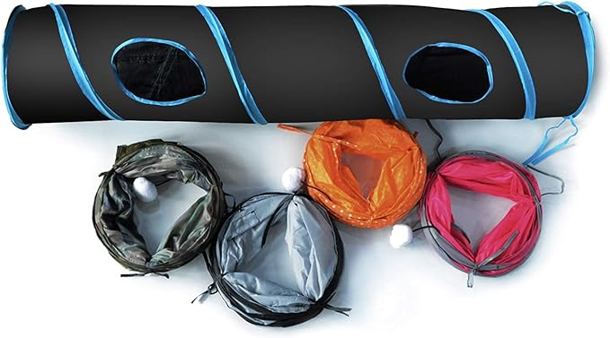 PetLike Cat Tunnel for Indoor Cats Collapsible Pop-up Pet Tube Peek Hole Hideaway Play Toys for Cats with Ball