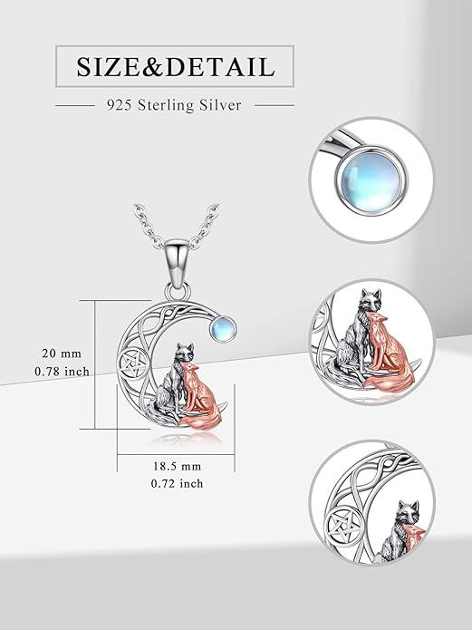 Black Cat/Dragon/Fox/Wolf Necklace 925 Sterling Silver Celtic Moon Pentagram Pendant Gothic Jewelry Goth Halloween Gifts for Women