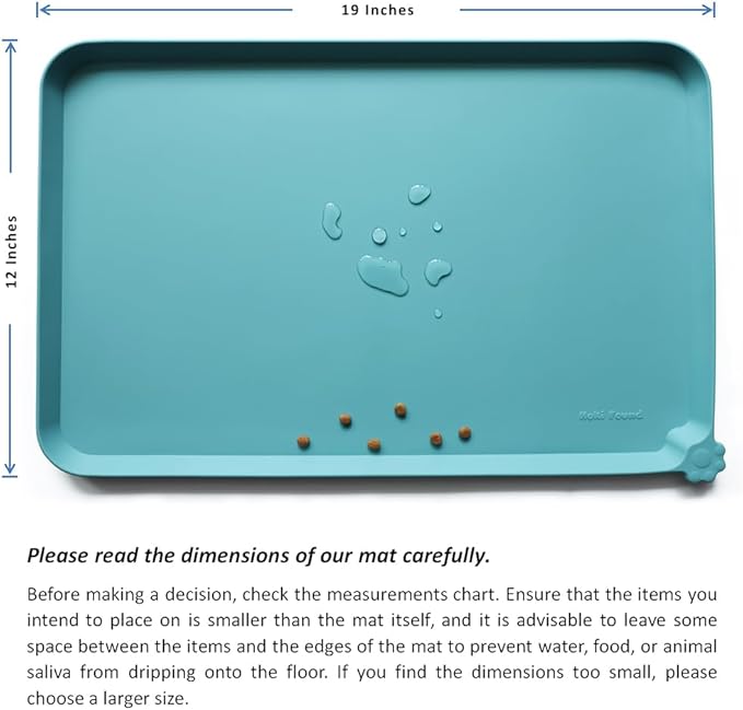 Hoki Found Silicone Pet Food Mats Tray - Non Slip Pet Dog Cat Bowl Mats Placemat - Dog Pet Cat Feeding Mat - Waterproof Dog Cat Food Mats -Pet Water Mats for Carpet -Glacier