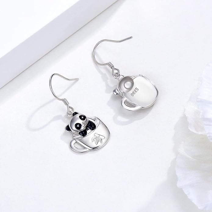Black Cat Earrings 925 Sterling Silver Mushroom Cat/Black Cat/Panda/Sloth/Capybara/Boston Terrier/Shih Tzu Dangle Earrings Cute Animal Drop Earrings Jewelry Gifts for Women