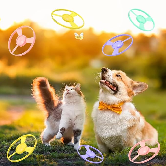 10 Pieces Cat Fetch Toy, Flying Cat Toy with Colorful Flying Propellers Set, Cat Puzzle Toy for Indoor Cat Playing Tracking Interactive Toys for Kitten Chasing Training Hunting (Pink and Purple)