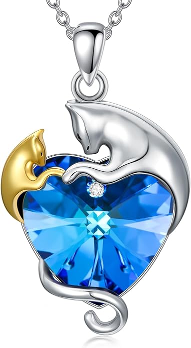 AOBOCO Valentine Cat Necklace for Women 925 Sterling Silver Cat Pendant Necklace Embellished with Crystals from Austria Jewelry Gifts for Cat Lovers