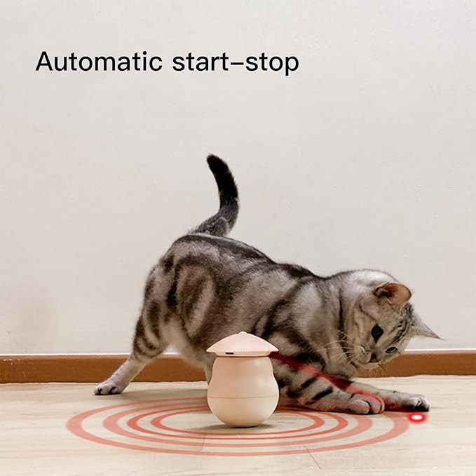 Meill Cat Laser Toys, Automatic Wireless Pet Lazer Toy for Indoor, Rechargeable Kitten Tumbler Interactive Toys, 360 Degree Irregular Rotation, 3 Adjustable Modes, ABS Resistant Grasp and Bite, Pink