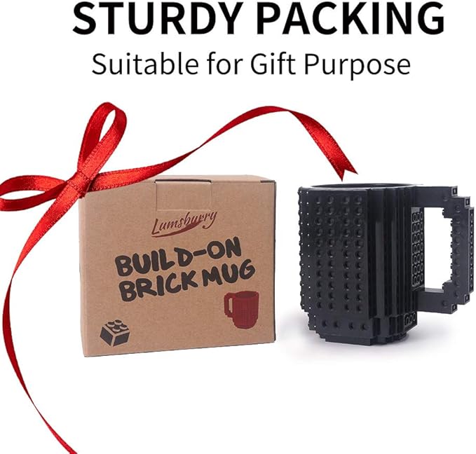 Build-on Brick Coffee Mug, Funny DIY Novelty Cup with Building Blocks Creative for Kids Men Women Xmas Birthday (Cool Black)