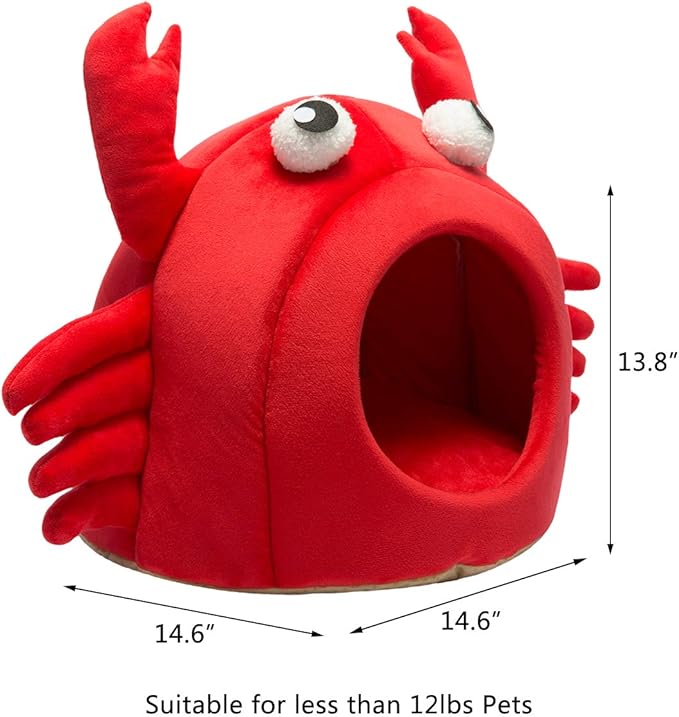 Hollypet Cat Bed for Indoor Cats - Cat Cave Bed Cat House Cat Tent with Removable Washable Cushioned Pillow, Soft and Self Warming Kitten beds, Cat Beds & Furniture, 2-in-1 Crab Pet Bed, 15 x 15 inch