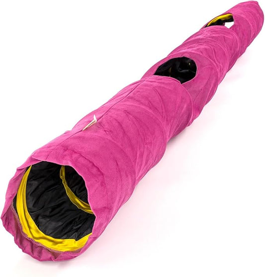 Velvet Fabric - Foldable/Collapsible - 55x8.66 Inches Cat Tunnel (Pink)