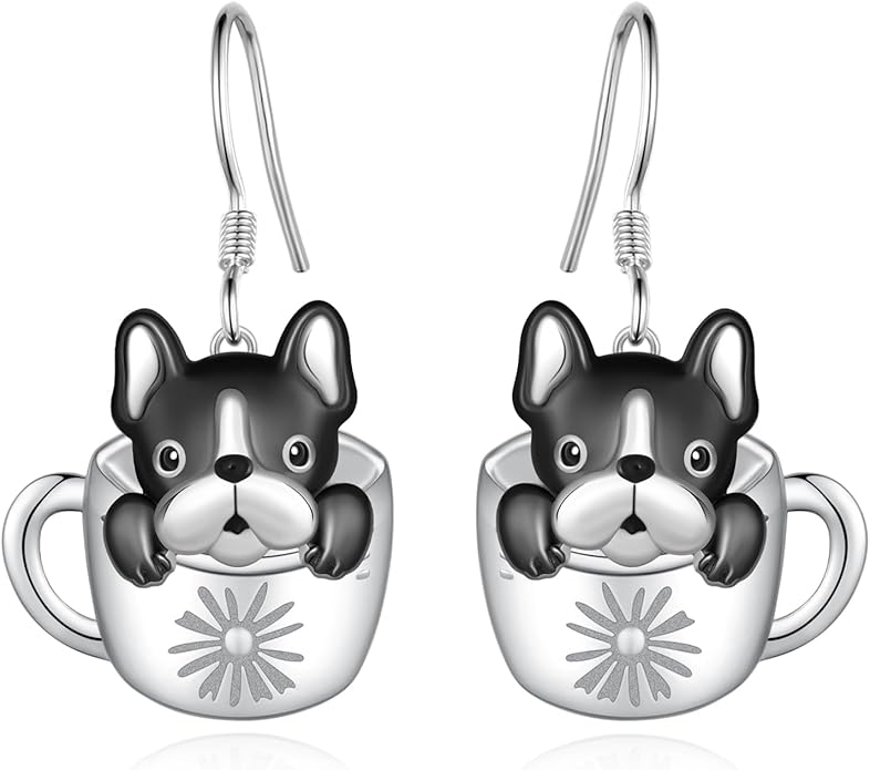 Black Cat Earrings 925 Sterling Silver Mushroom Cat/Black Cat/Panda/Sloth/Capybara/Boston Terrier/Shih Tzu Dangle Earrings Cute Animal Drop Earrings Jewelry Gifts for Women