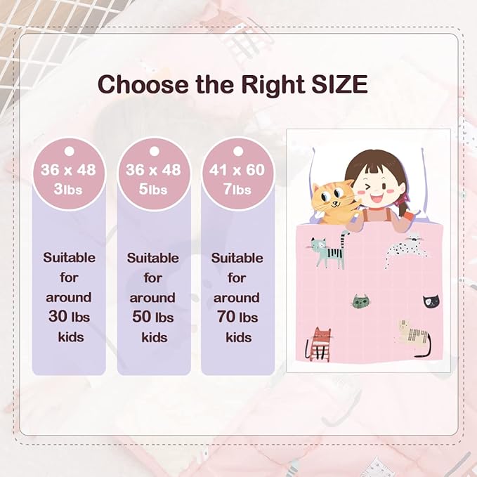 Uttermara Weighted Blanket 3 lbs, Ultra Cozy Minky Fleece and Cotton Sided with Cartoon Patterns, Reversible Heavy Blanket Great for Calming and Sleeping, 36x48 inches, Pink Cat