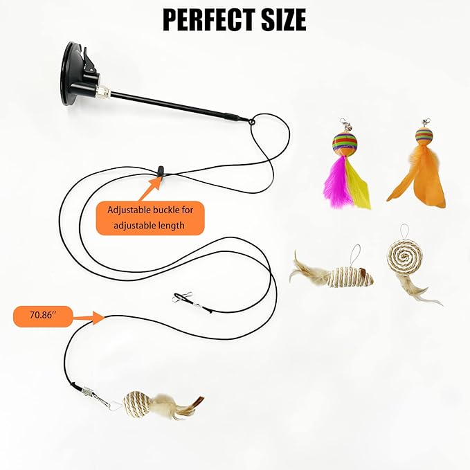 Retractable Hanging Door Cat Toy with Super Suction Cup,Hanging Interactive Cat Feather Toys with 5 Replaceable Feathers,Interactive Door Hanging Teaser cat Toys for Indoor Cats