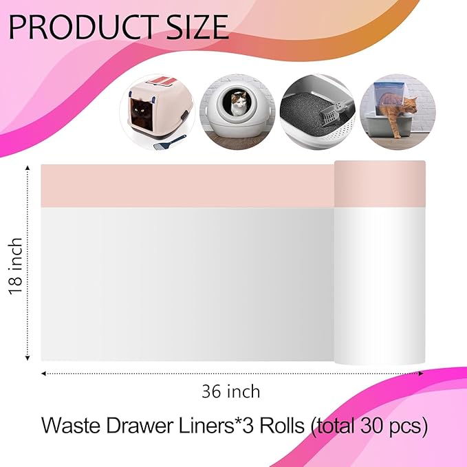 30 Count Litter Box Liners Jumbo 36" x 18", Durable Thicken Drawstring Cat Litter Bags, Extra Large Disposable Kitty Litter Box Bag, Pet Waste Litter Box Tidy