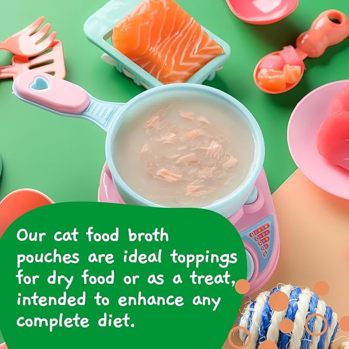 MOOCHIE Grain Free Creamy Broth for Cats - Made with Real Salmon & Tuna - No Artificial Flavors or Preservatives - 16 x 1.4 oz Pouch