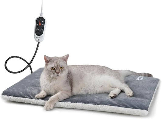 Rest-Eazzzy Cat Heating Pad, Cat Bed with Removable Cover Heated Cat Bed 5 Level Timer and 5 Level Temperature, Cat Beds for Indoor Warming Mat for Cat Dog (Heat pad, Pure-Grey,M)