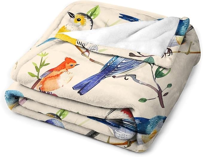 Birds Blanket Spring Gifts for Girls & Boys - Soft, Warm Fleece & Flannel Plush Blankets for Bed, Sofa, Couch - 40"x50"
