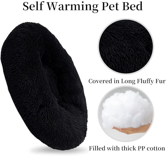 Cat Beds for Indoor Cats - Cat Bed Washable 24 inches, Dog Beds for Small Medium Dogs, Anti Anxiety Round Fluffy Plush Faux Fur Cat Bed, Thick Bottom (Dark, Large)