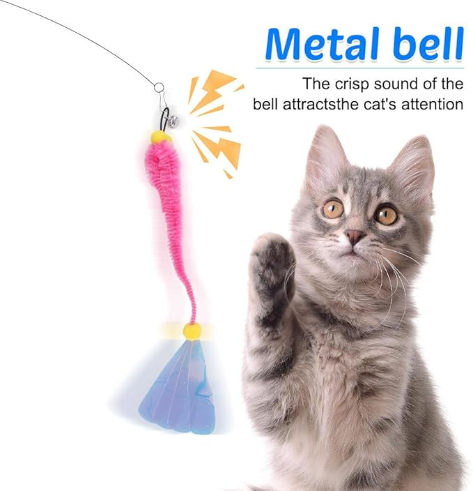 MiOYOOW Cat Wand Toy Refills, 6PCS Sequins Cat Insect Toy Interactive Cat Wand Replacement with Bells for Indoor Cats Kittens