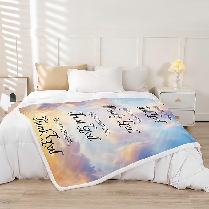 Healing Throw Blanket with Inspirational Thoughts and Prayers Women Sherpa Blanket for Bed Sofa Girls Boys Teens Fleece Blanket Breathable Colorful Sky Warm Fuzzy Blanket Room Decor King 87"x95"